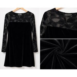 Vintage Y2K Burnout Velvet Mini Dress – Size M/L – Black Goth Grunge Whimsygoth
